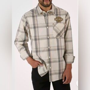 Harley-Davidson White and Black Casual Button Down Shirt size M